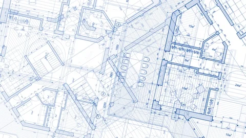 Architecture design: blueprint plan modern house Stock Footage 92594198