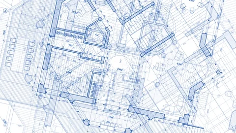 Architecture design: blueprint plan modern house Stock Footage 92594201