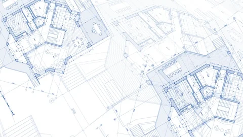 Architecture design: blueprint plan modern house Stock Footage 92595287