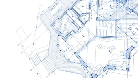 Architecture design: blueprint plan modern house Stock Footage 92608123