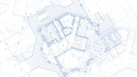 Architecture design: blueprint plan modern house Stock Footage 92608196