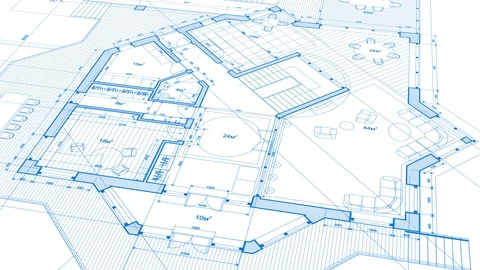 Architecture design: blueprint plan modern house Stock Footage 92608267