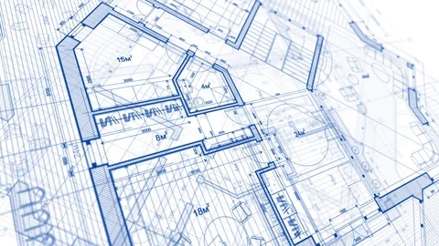 Architecture design: blueprint plan modern house Stock Footage 92666326