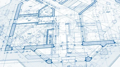 Architecture design: blueprint plan modern house Stock Footage 92666329