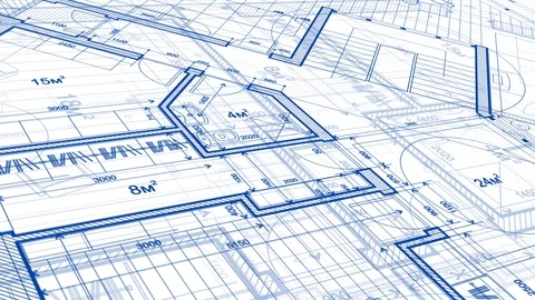 Architecture design: blueprint plan modern house Stock Footage 92666331