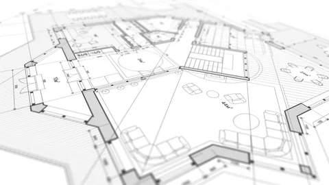 Architecture design: blueprint plan modern house Stock Footage 92700649