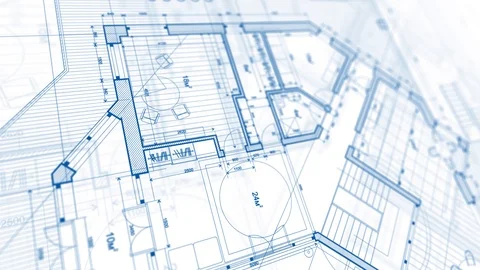 Architecture design: blueprint plan modern house Stock Footage 92759378