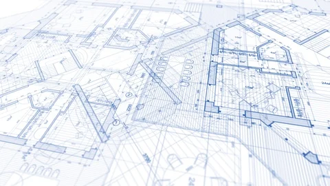 Architecture design: blueprint plan modern house Stock Footage 92804034