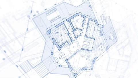Architecture design: blueprint plan modern house Stock Footage 92845813