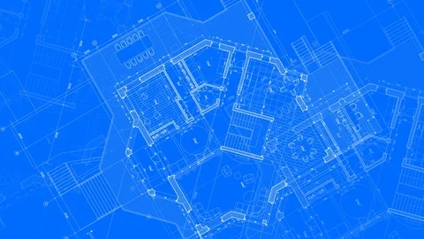Architecture design: blueprint plan - modern house Stock Footage 93237435
