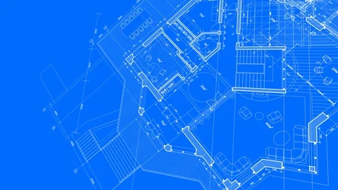 Architecture design: blueprint plan - modern house Stock Footage 93237485
