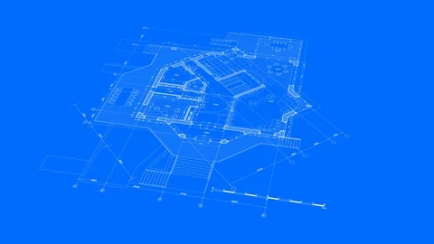 Architecture design: blueprint plan - modern house Stock Footage 93237542
