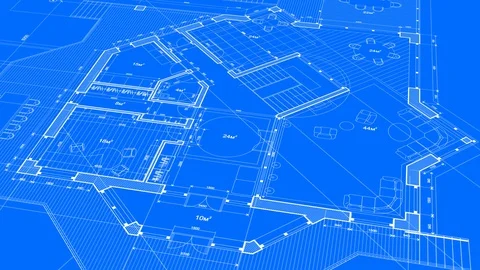 Architecture design: blueprint plan - modern house Stock Footage 93237543