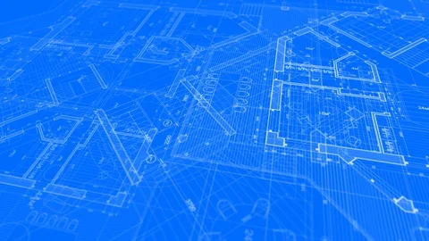 Architecture design: blueprint plan - modern house Stock Footage 93367536