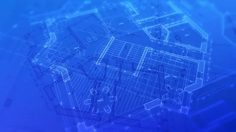 Architecture design: blueprint plan modern residential building Stock Footage 260570067