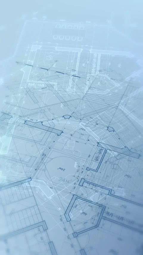Architecture design: blueprint plan modern residential building Stock Footage 260709207