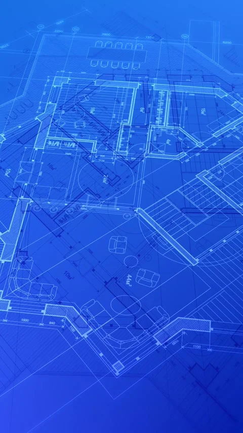 Architecture design: blueprint plan modern residential building Stock Footage 260709217