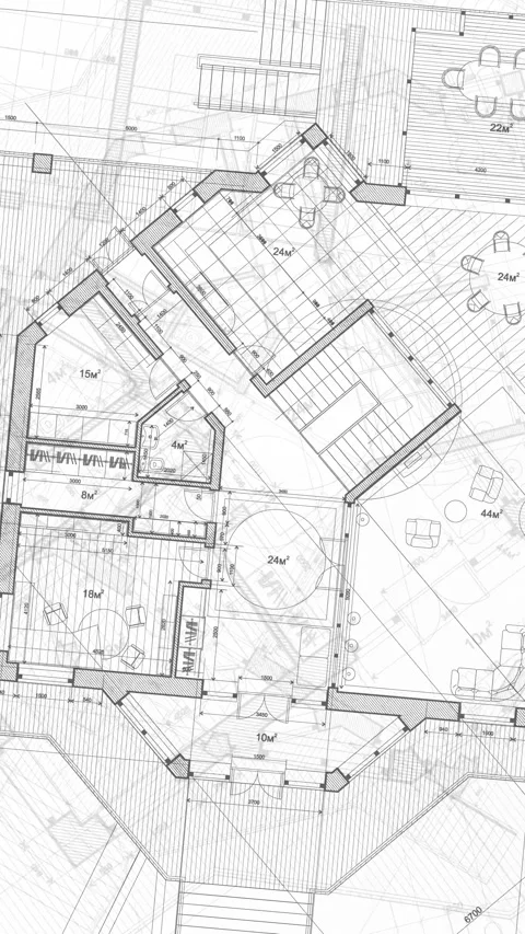 Architecture design: blueprint plan modern residential building Stock Footage 260709315