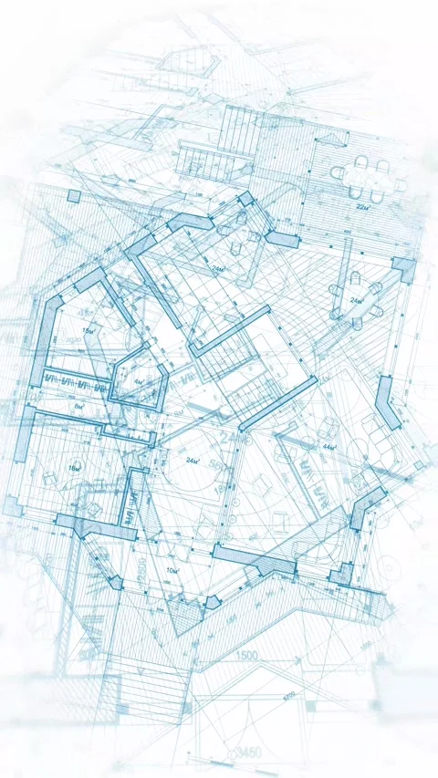 Architecture design: blueprint plan modern residential building Stock Footage 260709316