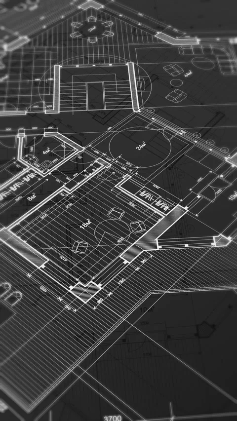 Architecture design: blueprint plan modern residential building Stock Footage 260709317