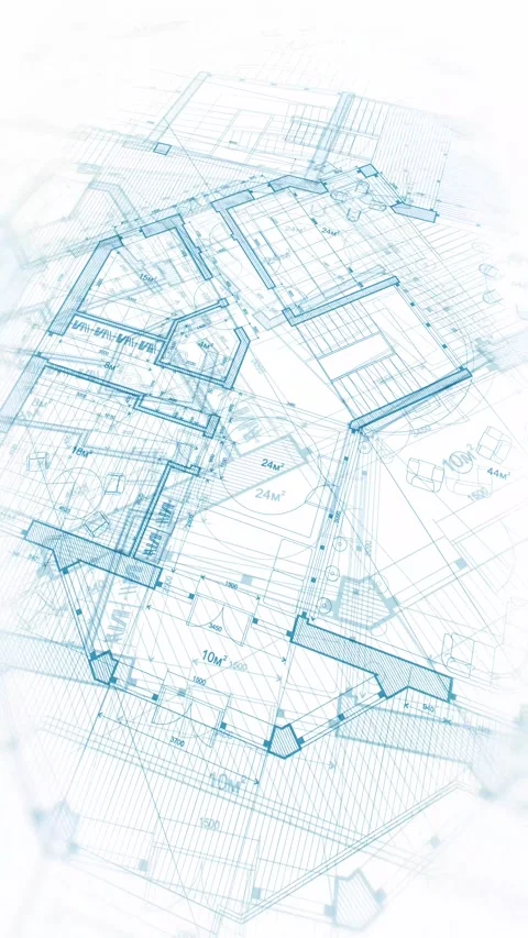 Architecture design: blueprint plan modern residential building Stock Footage 260709341