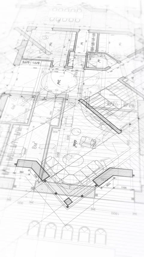 Architecture design: blueprint plan modern residential building Stock Footage 260709358