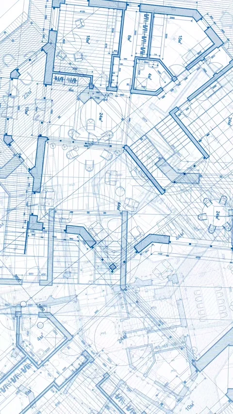 Architecture design: blueprint plan modern residential building Stock Footage 260709434