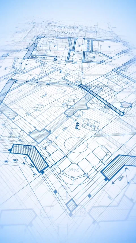 Architecture design: blueprint plan modern residential building Stock Footage 260709437
