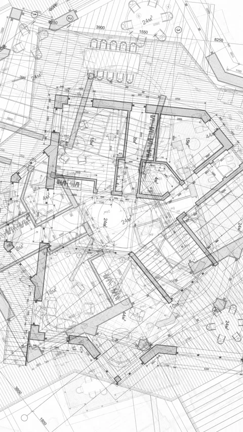 Architecture design: blueprint plan modern residential building Stock Footage 260709469