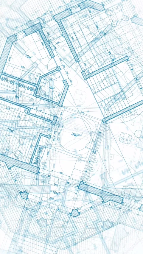 Architecture design: blueprint plan modern residential building Stock Footage 260709470