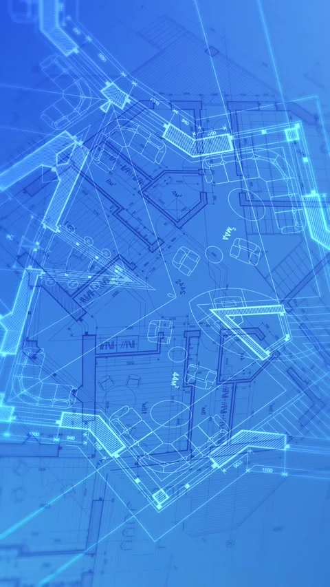 Architecture design: blueprint plan modern residential building Stock Footage 260709504