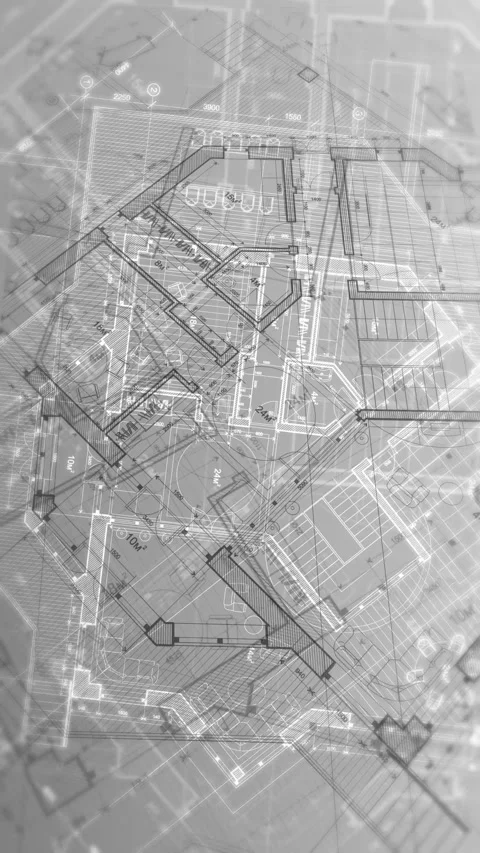 Architecture design: blueprint plan modern residential building Stock Footage 260709521