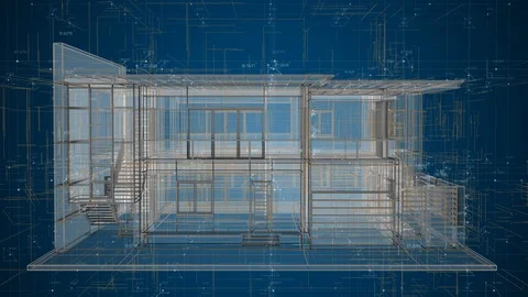 Architecture design house blueprint wireframe abstract Stock Footage 116159514