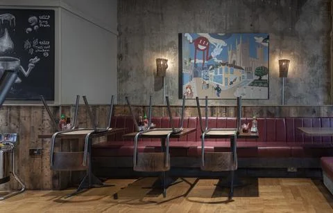 Architecture design inside of Pho restaurant decorated with Lamp woven ratt.. Stock Photos