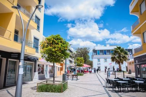 Architecture detail of a typical New Town building on quarteira, Portugal Stock Photos