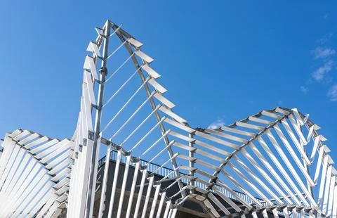 Architecture details, elements. Metal construction, roof decor and sky Stock Photos