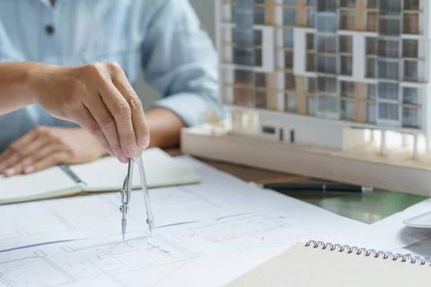 Architecture drawing on architectural Creative project business architectu... 스톡 사진
