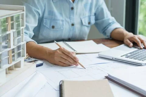 Architecture drawing on architectural Creative project business architectu... 스톡 사진