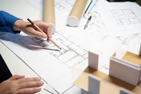 Architecture drawing on architectural Creative project business architectu... Stock Photos