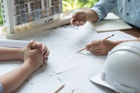 Architecture drawing on architectural Creative project business architectu... 스톡 사진