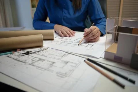 Architecture drawing on architectural Creative project business architectu... Stock Photos