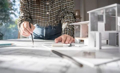 Architecture drawing on architectural Creative project business architectu... Stock Photos