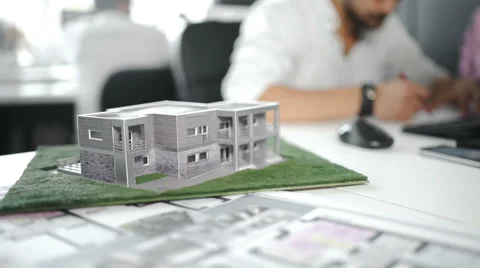 Architecture drawing on architectural project, teamwork Concept. Close up 4k Stock Footage 68203482