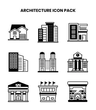Architecture DuoTone Vector Icons Pack Stock Illustration