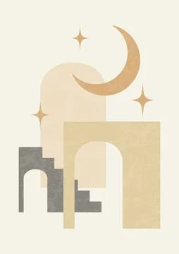 Architecture elements and moon poster illustration. Stock Illustration