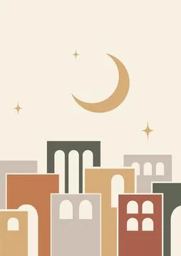 Architecture elements and moon poster illustration Illustrazione stock