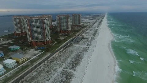 Architecture in Empty Pensacola Beach in Florida. Gulf of Mexico and Portofino Stock Footage 128297327