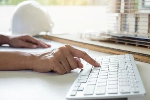Architecture Engineer Drawing and working for architectural project and eng.. Stock Photos