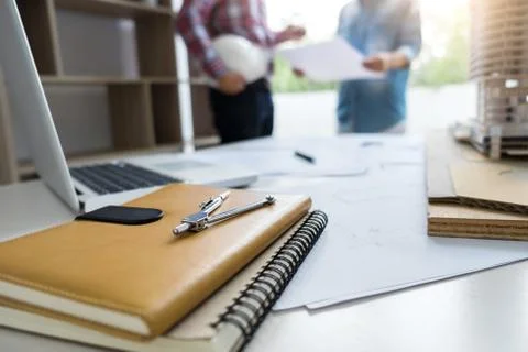 Architecture Engineer Teamwork Meeting, Drawing and working for architectural Stock Photos