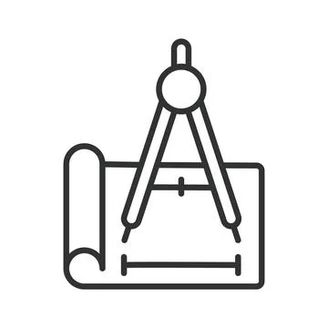 Architecture engineering design drawing planning icon in line design Stock Illustration